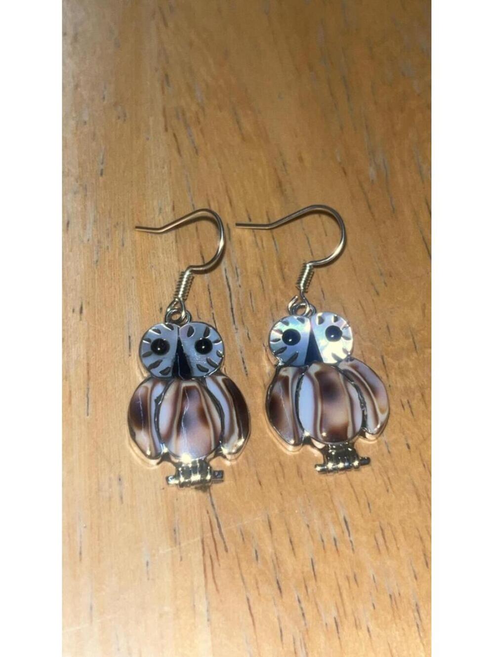 Native American Zuni mother of pearl onyx owl inlay earrings sterling silver